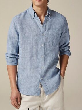 J. Crew Baird McNutt Slim Irish Linen Button Down Shirt Blue Mini Houndstooth L